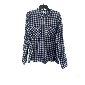 Marc New York Jeans Women Navy Plaid Collared Button Down Shirt Size XL